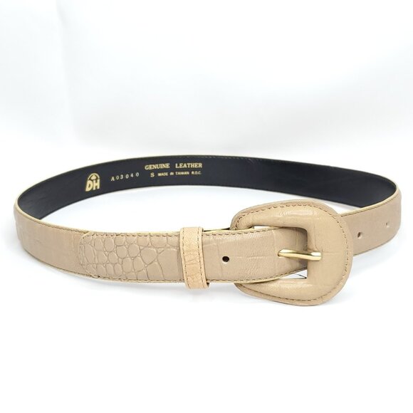 Womens Leather Belt Sz S XS *SEE Beige Tan Brown Reptile Texture Vintage 80s - Picture 1 of 3